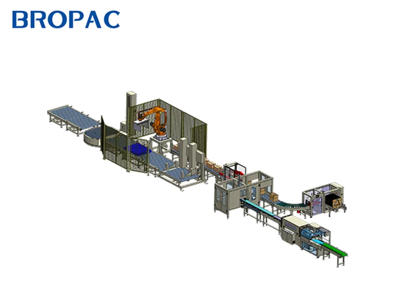 Brother Automatic unpacking, sealing and palletizing packaging line for boxed products, Línea de encajado